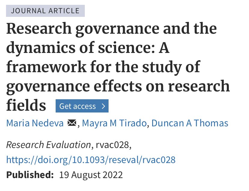 MIOIR's tweet photo. New paper: Research governance and the dynamics of science by Maria Nedeva, Mayra Tirado &amp; Duncan Thomas published in Research Evaluation.👇 https://t.co/dtBkHXfIA5 https://t.co/FhWjQ1GA2F