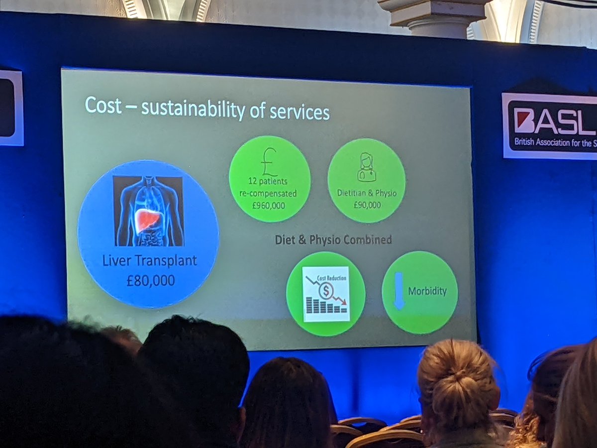 docdai's tweet photo. Brilliant talk showing the importance and immense impact providing specialist dietician/physiotherapy services have on improving outcomes for liver patients but also saving huge amounts financially for the NHS. Invest to save! Help to write our businesscase @g_howell013 @BASLedu https://t.co/IVa94ZpFrC
