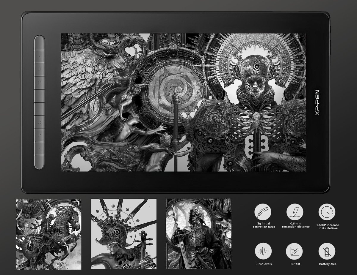 I have been working  these days with the Artist 16 2nd Gen tablet, from @XPPen_Spain 
I have tested it with one of my most detailed works.
The sensitivity of the pen is perfect, pressure and line are very fluid.
Transition from pen to screen is very natural and pleasant. 