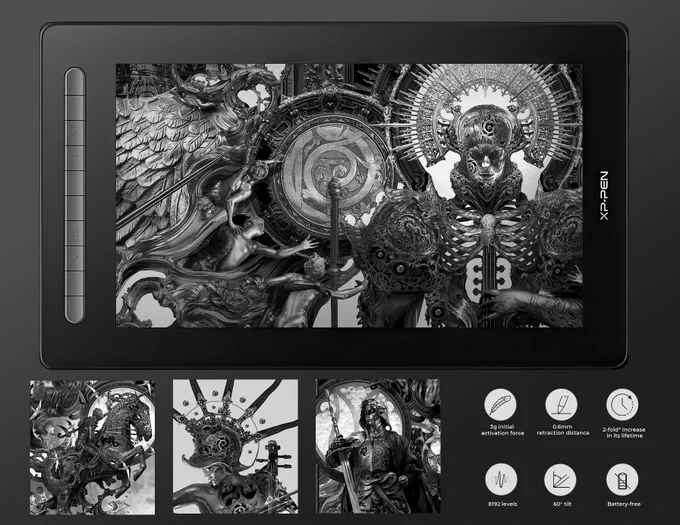 I have been working  these days with the Artist 16 2nd Gen tablet, from @XPPen_Spain 
I have tested it with one of my most detailed works.
The sensitivity of the pen is perfect, pressure and line are very fluid.
Transition from pen to screen is very natural and pleasant. 