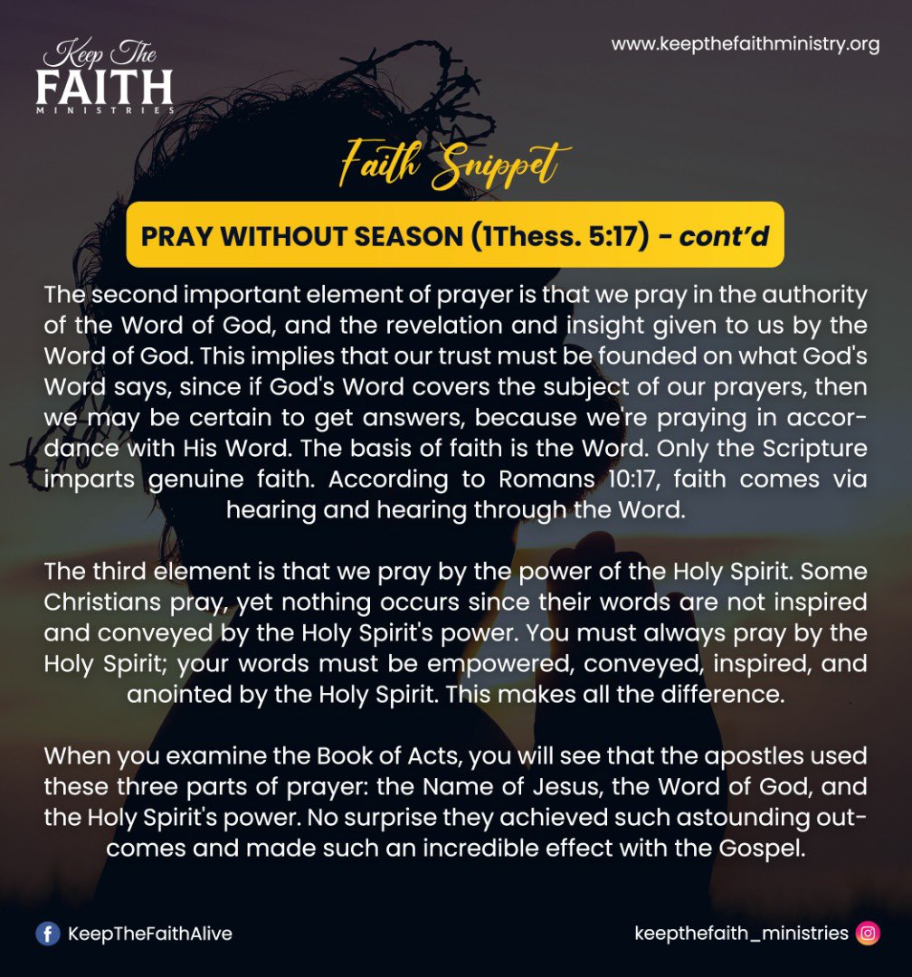 KTF_Ministries's tweet photo. Faith snippet on keepTheFaith #faithsnippet PRAY WITHOUT
SEASON (1Thessalonians 5:17)
#ktfministries #keepthefaith #keepthefaithministries https://t.co/p9vjiB0Jkz