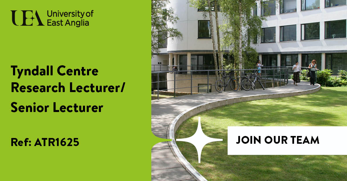 We have extended the deadline to apply for the Tyndall Centre Research Lecturer/Senior Lecturer position until October 31! Read more about the post here: tyndall.ac.uk/news/opportuni… #Jobs #opportunities #hiring