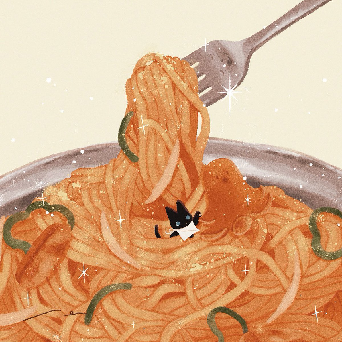 no humans fork pasta food food focus noodles cat  illustration images