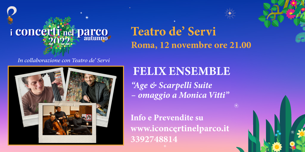 Il primo appuntamento di novembre racconta una grande donna e attrice: #MonicaVitti emblema di un tipico spaccato di cultura italiana. 

🗓️AGE &amp; SCAPELLI SUITE- Felix Ensemble, #12novembre h. 21 al <a href="/TeatroServi/">Teatro de' Servi</a> di Roma. 

Info 339/2748814 iconcertinelparco.it 
#ConcertiParco22