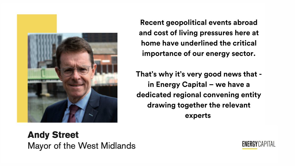 WestMids_CA's tweet photo. The Mayor Andy Street was keynote speaker at the relaunch event on Wednesday. 

He said: “Recent geopolitical events abroad and cost of living pressures here at home have underlined the critical importance of our energy sector."

#EnergyCapitalWM https://t.co/FOqRWQDeQ4