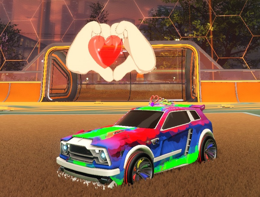 Vhpe_'s tweet photo. vibing in the rainbow car
@RocketLeague
#RLFitCheck #FitCheckContest 
Body - TW Fennec
Decal - Forest Green Smokescreen
Wheels - Love ISLV
Boost - Accelerato
Topper - Tiara: Multichrome
Goal Explosion - Hand Heart
Trail - EL-E-DEE https://t.co/FmH6EaG3lB