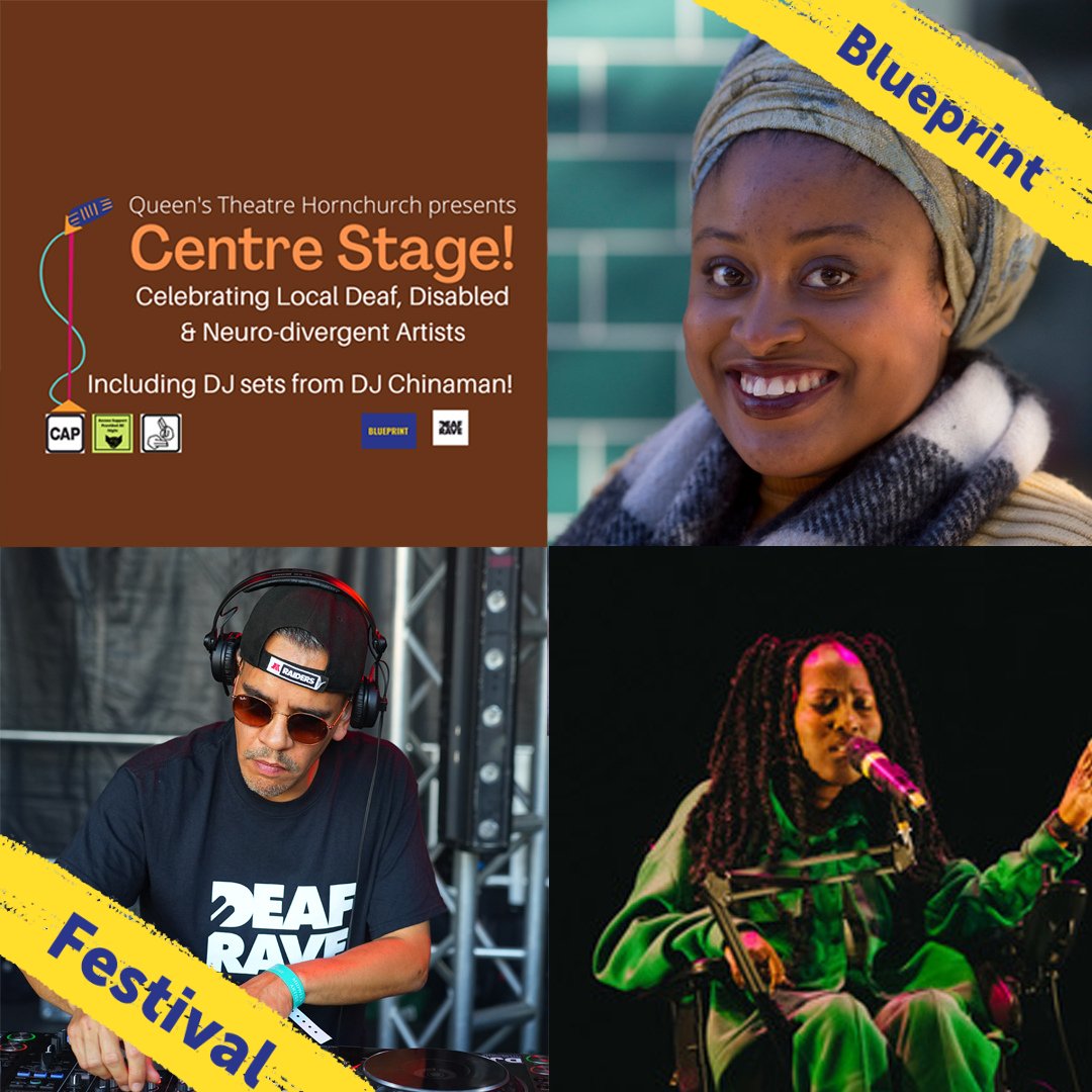 QueensTheatreH's tweet image. 🔥Don't miss your chance to see #BlueprintFestival’s, Centre Stage, TONIGHT!🔥
Local #Deaf #disabled and #Neurodivergent talent.
Headlined by poet/songwriter @iAmMissJacqui &amp;amp; features #DJChinamanLee, founder of @DeafRave 
Centre Stage | 22 Sep | ow.ly/lVBg50KHZUt