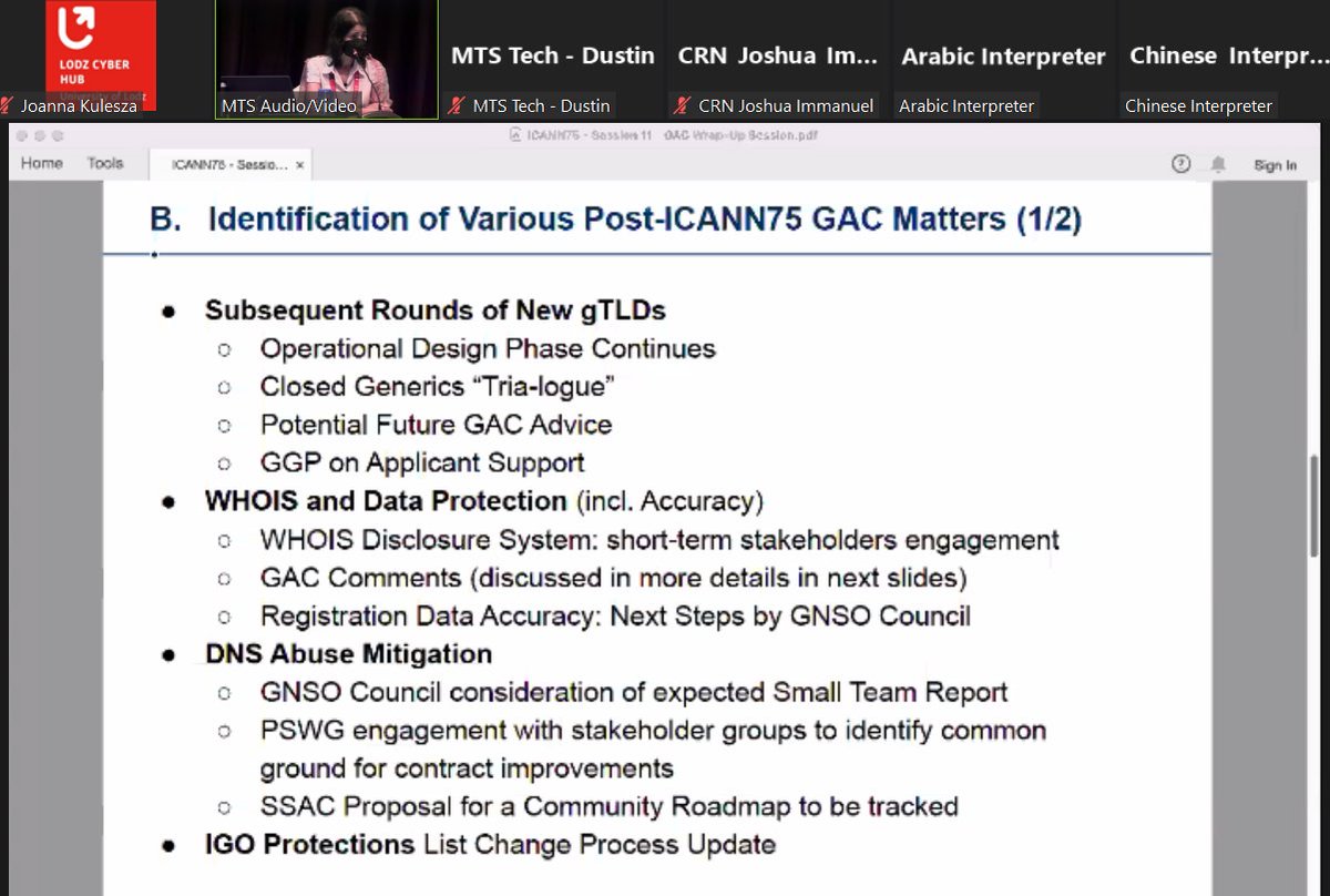 KuleszaJ's tweet photo. ๐At #ICANN75 @ICANN #GAC are wrapping up a succesful hybrid meeting in #KualaLumpur with #DNSAbuse #GDPR #privacy #UniversalAcceptance #SubPro all on the list for further action. โ๏ธ@ICANNAtLarge priorities for #EndUsers are much aligned #EURALO #LACRALO #APRALO #NARALO #AFRALO https://t.co/Um7K2oleun