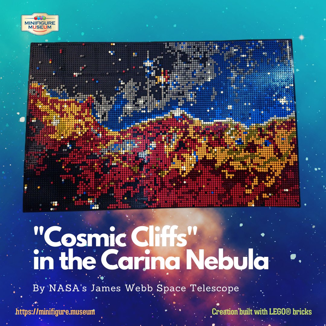 aa_consultant's tweet photo. What looks much like craggy mountains on a moonlit evening is actually the edge of a nearby, young, star-forming region NGC 3324 in the Carina Nebula. 
#CosmicCliffs #CarinaNebula #JamesWebb
#宇宙懸崖 #船底座星雲 #詹士韋伯太空望遠鏡 #カリーナ星雲 #MinifigureMuseum #NFT #LEGO https://t.co/UQpPIar98X