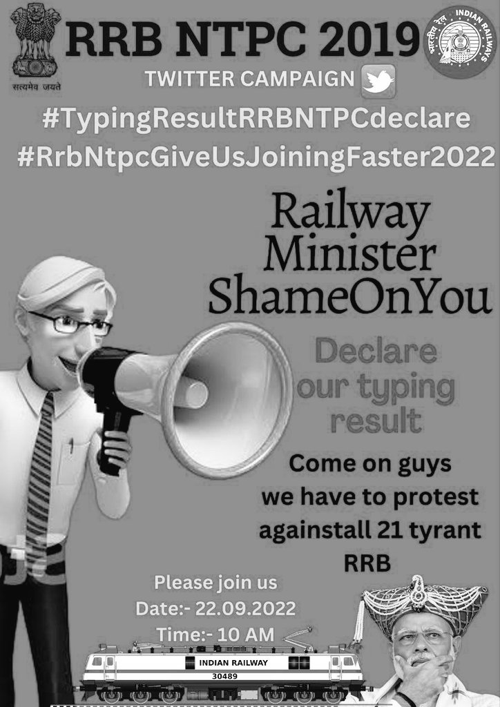 xmartgaurav's tweet photo. #RrbNtpcGiveUsJoiningFaster2022
@AshwiniVaishnaw @RailMinIndia @PMOIndia @narendramodi declare final result of rrb NTPC all levels
इस समय चल रही पंचवर्षीय योजना-RRB NTPC 2019 का हम विरोध करते हैं।
None can wait for 4-5years for his career. Government has an axe to grind. https://t.co/APFv9Gn8FN