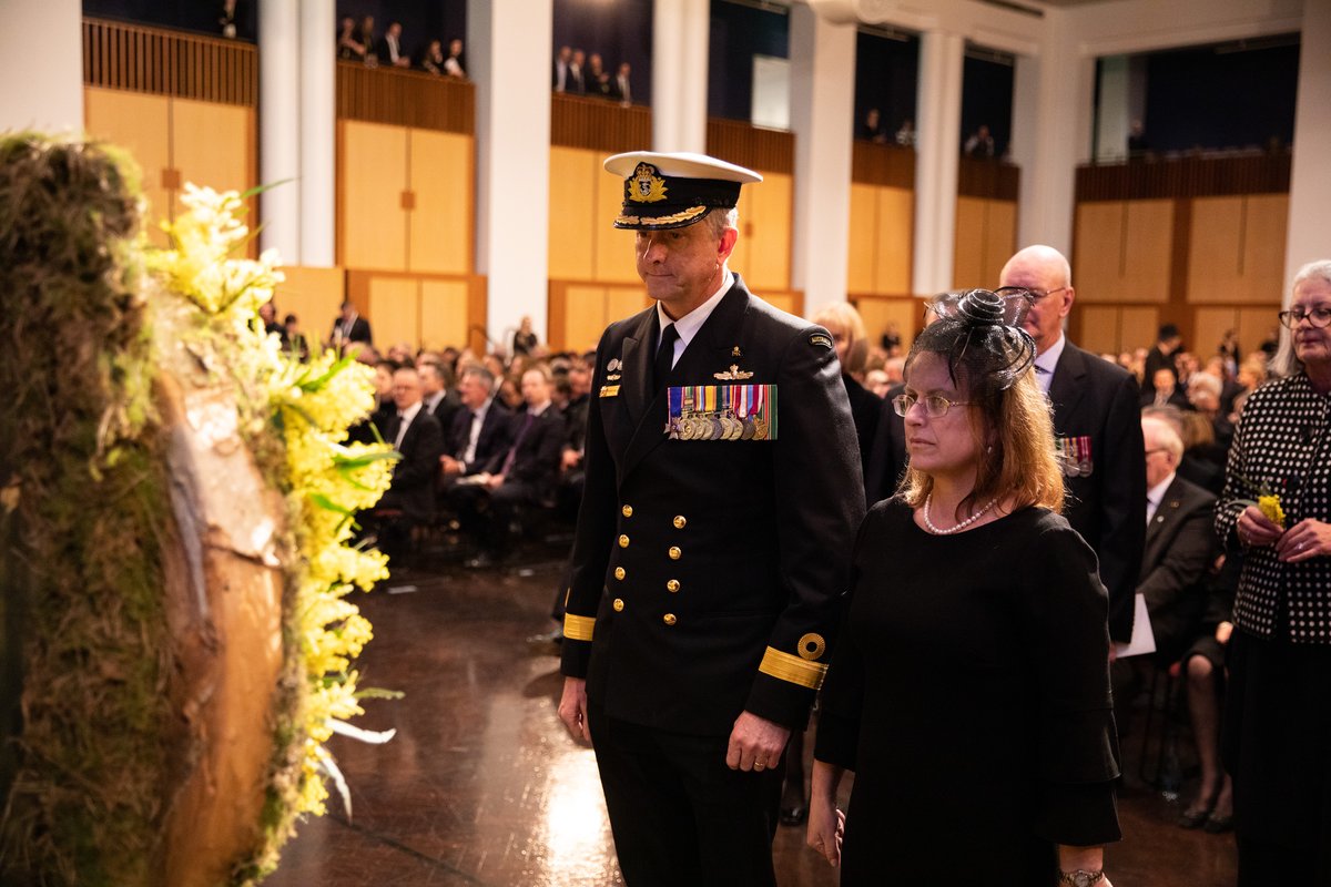 Australian_Navy's tweet photo. Defence leadership observed a moment of silence today at the National Memorial Service at Parliament House to remember Her Majesty Queen Elizabeth II - her humanity, her grace, and her life of devoted, tireless service to the Commonwealth are an example for us all. https://t.co/Ai9Yv4K0W1