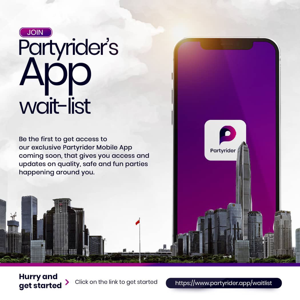 partyriderapp's tweet photo. Hey Partyriders, 

Be the first to get access to our exclusive Partyrider Mobile App coming soon.
Partyrider is bringing to you a world class App that gives you access and updates on quality, safe and fun parties.

Join Partyrider's App Wait-list
https://t.co/k047owxk5h https://t.co/yrdQRnl53B