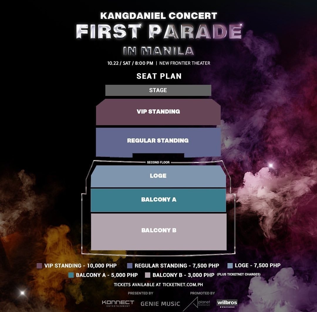 philconcerts's tweet photo. Seat plan, ticket prices, &amp; fan benefits for KANG DANIEL CONCERT: First Parade in Manila

10000 VIP Standing
7500 Regular Standing/Loge
5000 Balcony A
3000 Balcony B
*Ticketing charges apply.

Tickets on sale on OCTOBER 1, 10AM via TicketNet 🎟️

#FirstParadeWorldTour @WilbrosLive https://t.co/AaxvYgPBUG