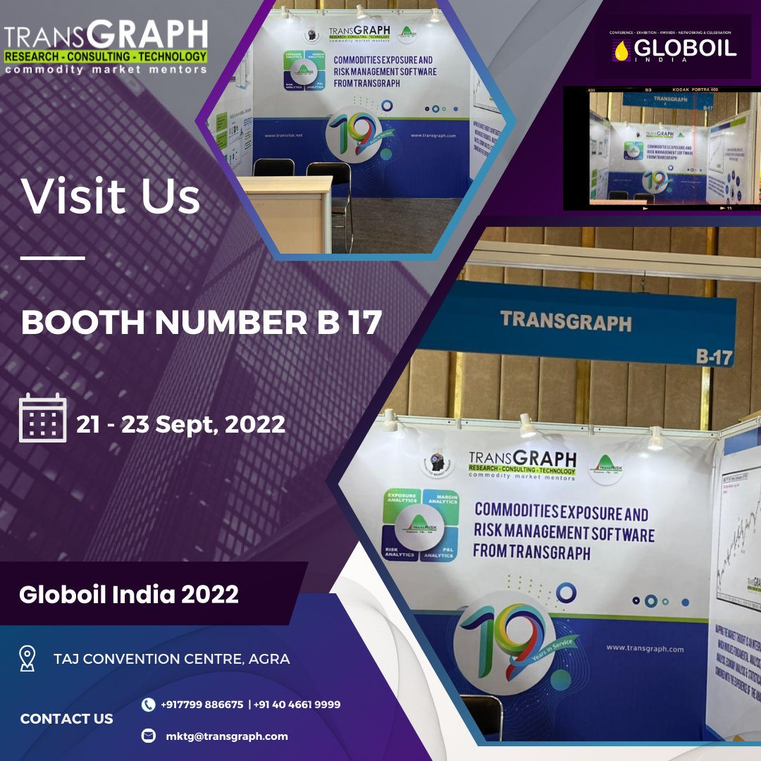 TransGraph_'s tweet photo. #TransGraph will be glad to host you at 𝐁𝐎𝐎𝐓𝐇 𝐍𝐔𝐌𝐁𝐄𝐑 𝐁 𝟏𝟕, Globoil India Event, Taj Convention Center, Agra. 
.
𝗙𝗼𝗹𝗹𝗼𝘄 𝘂𝘀 𝗳𝗼𝗿 𝗺𝗼𝗿𝗲 𝘂𝗽𝗱𝗮𝘁𝗲𝘀 𝗼𝗻 𝗚𝗹𝗼𝗯𝗼𝗶𝗹 𝗜𝗻𝗱𝗶𝗮 𝟮𝟬𝟮𝟮
.
#globoil #india  #Agra #taj #commodities  #price #consulting https://t.co/61w2QDZNKY