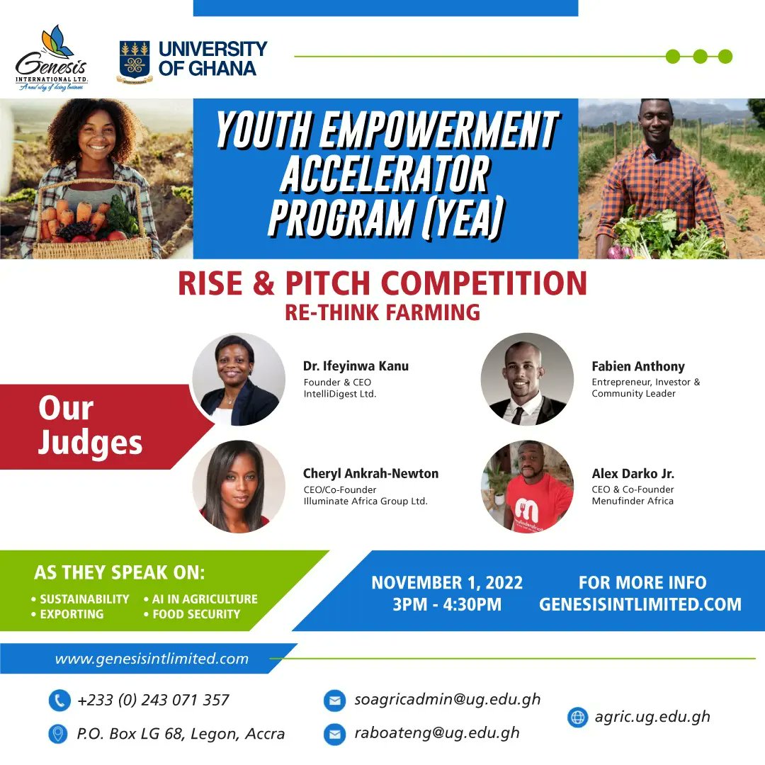 BevonChadel's tweet photo. Youth Empowerment Accelerator ( YEA) program in collaboration with University of Ghana, School of Agriculture. The launch of the  program scheduled to run from September 26, 2022 to November 1, 2022. The Youth Empowerment Accelerator Program is a virtual business Accelerator. https://t.co/wzQMUBW8Dy