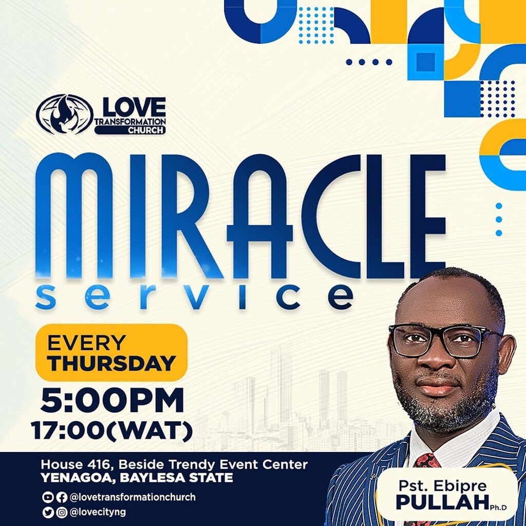 ltccathedral's tweet photo. Join us Tonight at 5:00PM For Miracle Service/ Special Holy Communion with Pastor Pullah Ebipre . You don't want to miss this!
#Lovetransformationchurch https://t.co/WKKkGBRUK0 https://t.co/kN6VwHNpMh