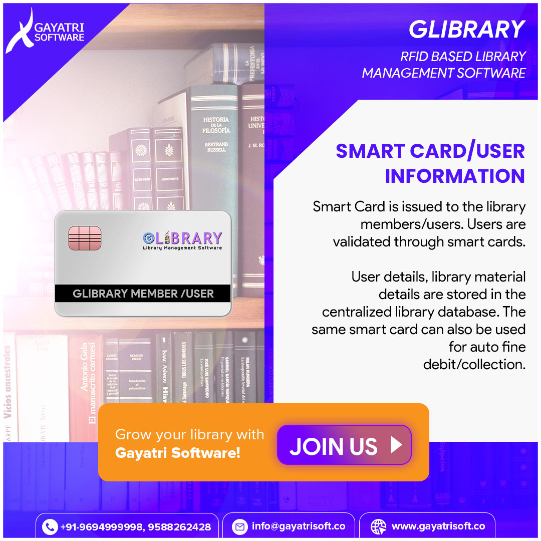gayatrisoftware's tweet photo. Do you know why RFID is important for libraries and how Smart Card/User Information is making libraries smarter? #libraryautomation #librarysoftware #digitallibrary #librarymanagementsoftware #rfidlibrarysystem #rfidlibrary #RFID #barcode #librarycard https://t.co/9h7UCZOb5t https://t.co/ig5ur1qIjV
