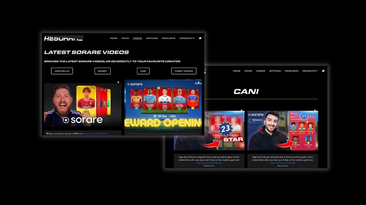 Have a favourite channel? Filter out the noise and browse the latest videos from your chosen creator.

#sorare