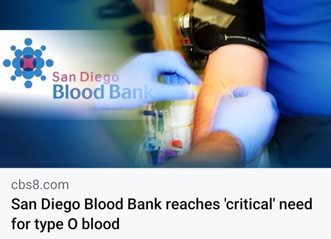 ECEU619's tweet photo. #NEW:  The San Diego Blood Bank put out a call Monday for donors with type O NEGATIVE &amp; O POSTIVE blood, as the bank has reached "critically low" levels of both....⤵️ #ECEU #PSA #PleaseSHARE

https://t.co/vwZ8AlhHYp https://t.co/fkaz3DK1Px