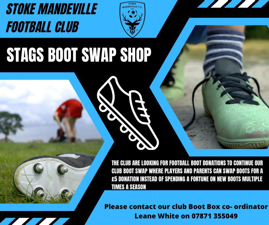 mandeville_fc's tweet photo. At our Stags boot swap parents and children can choose a pair of almost new football boots in return putting their old boots into the shop and donating £5 in the process.
Please contact our Boot Box co-ordinator for more information.
#BootBox #Stags #SMFC #Boots https://t.co/HyLoN970hC