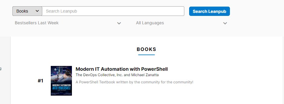 PowerShellMich1's tweet photo. "Modern IT Automation with #PowerShell" is one of the top sellers on #leanpub this week!

Thank you for your support! All proceeds go to The DevOps Collective On-Ramp Program.

#MITAPowerShellBook #pwshconftextbook https://t.co/Hm70rPfGz3