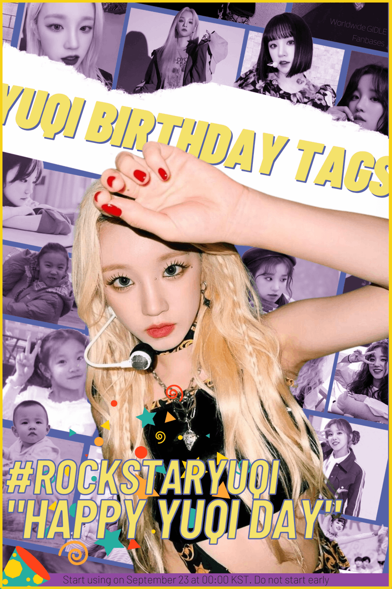 idlefanbaseinfo's tweet photo. [🎂] Yuqi Birthday Hashtag

#Yuqi's b-day is coming up. Get ready to send your wishes!

Fellow Neverland &amp; fanbases have worked together to decide on the following special tags:

#️⃣RockStarYuqi
➡️HAPPY YUQI DAY

The event begins 00:00 KST
#GIDLE @G_I_DLE https://t.co/zzavfUnqO7