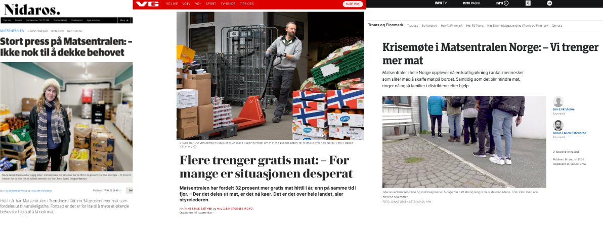 Behovet for mat blant vanskeligstilte i Norge øker kraftig. Matsentralene som samler inn overskuddsmat til vanskeligstilte, har mer kapasitet.  Derfor inviterer Matsentralen Norge hele matbransjen til et krafttak for å redde overskuddsmat!  Les mer: buff.ly/3LvEf7H