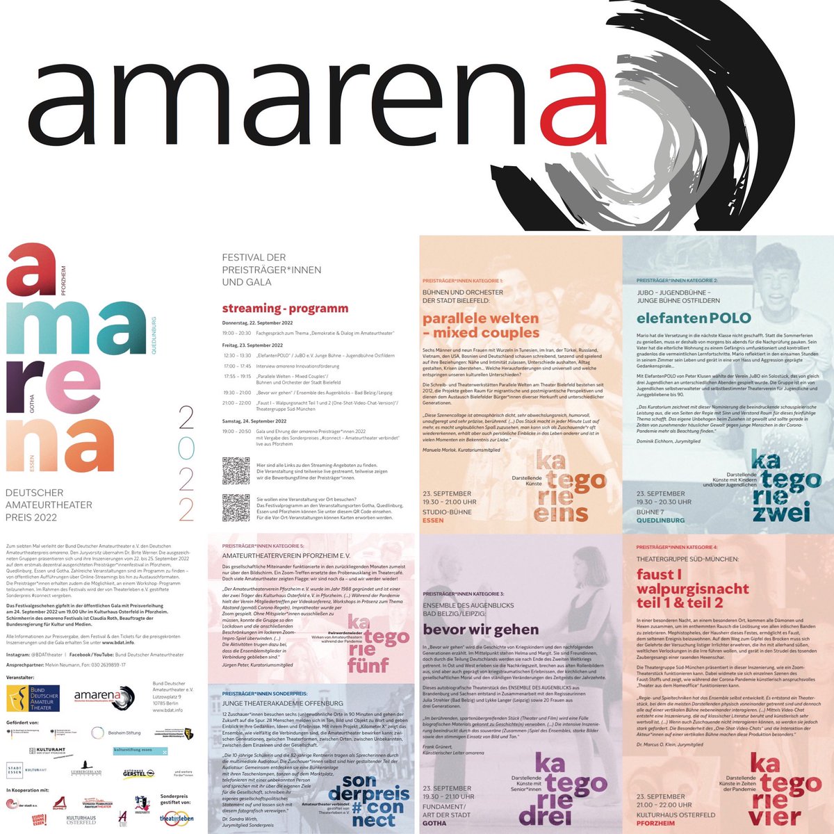 VHAT_Praesident's tweet photo. #Festival und #Gala zum
7. Deutschen Amateurtheater-Preis #amarena
4 Städte 4 Aufführungen
6 Auszeichnungen
#pforzheim #essen #quedlinburg #gotha
🎟️ vor Ort oder im Stream ansehen
ℹ https://t.co/FaowOWCJT7
#theater #kunst #kultur #hamburg
#vhat #bdat #amateurtheater https://t.co/B6xQ1pNhIp