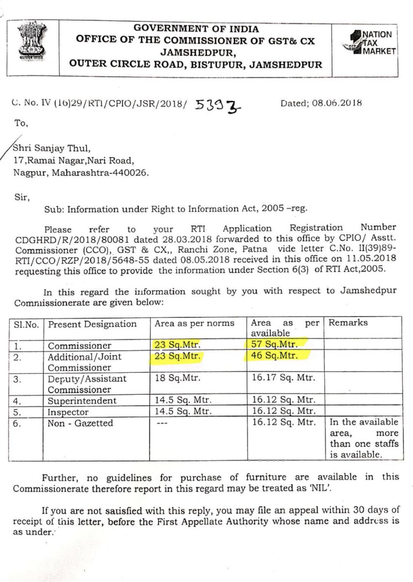 aiceia_lko's tweet photo. @IRS_IN @cbic_india @DARPG_GoI @swachhbharat @FinMinIndia @officeofPCM @nsitharamanoffc @MuseumGoa @MoHUA_India @HardeepSPuri @DoPTGoI @SwachhBharatGov @PIB_India Kindly put the details on website of space captured for the cabins of @IRS_IN in field formations of @cbic_india . Mostly 3-4 times against the norms as big as 800 sqft to 1500 sqft which is sufficient for a house of a family. It’s a loot of pub money. @nsitharaman @narendramodi https://t.co/vb0yCmxKDy