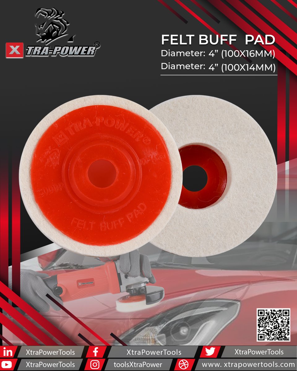 ToolsXtraPower's tweet image. Xtra Power Felt Buff Pad 4″

✅ Polishing And Finishing Of Stone, Stainless Steel, and Glass Surface.
✅ Fine finishing and excellent results
✅ Durable and strong
✅ High-degree wear-resisting
✅ Engineered with the best quality material

  #xtrapower #xtrapowertools #lsltools