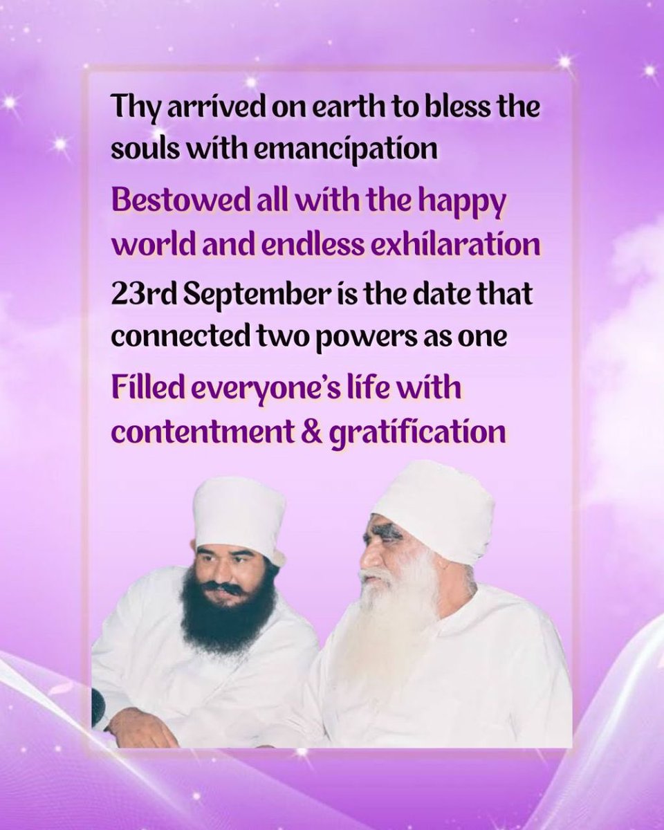 sneha1404's tweet photo. In the history of spiritual world, 23 September holds a special place as param pita Shah Satnam Ji Maharaj made Saint Gurmeet Ram Rahim Singh Ji Insan his successor and gave all responsibilities of Dera Sacha Sauda and lakhs of DSS volunteers to Guru gi #GurugaddiDiwas https://t.co/IvroiCmHT7