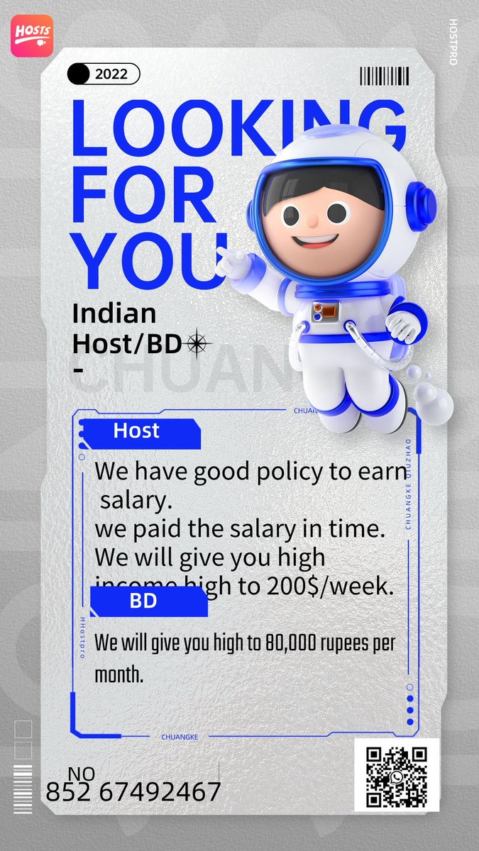 MrsCai5's tweet photo. We are hiring agency, I am Hostpro manager. If you are interested in 1V1 video call app, please add my WhatsApp No: +852 67492467.#livchat #india #hotgirl #livu #chamet #guroja #who #meyo #mixu #lamour #yaja #bigolive #cambod #luxo #fancyme #pix #honeycam https://t.co/NWCgtXW5tQ