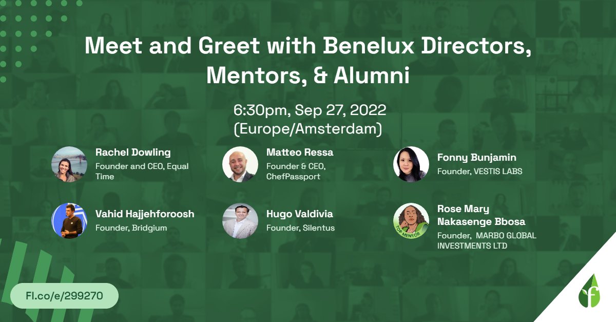 founding's tweet photo. #Benelux Entrepreneurs: JOIN US Sep 27th for Meet and Greet with Benelux Directors, Mentors, &amp; Alumni ➡️ https://t.co/d7P80M2Cpc 

Featuring: @matteoressa , @bridgium_ , @HvgoALonso . https://t.co/PINJlQUNEU