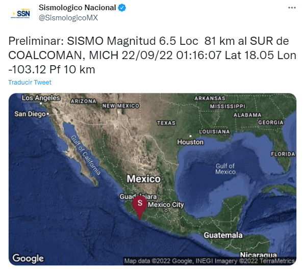 Milenio's tweet photo. #ÚLTIMAHORA | Se registra #sismo de magnitud preliminar de 6.5 en Coalcoman, #Michoacán https://t.co/zqtkW6yEqw