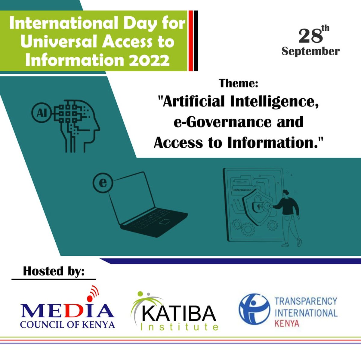 .<a href="/katibainstitute/">Katiba Institute</a> .<a href="/MediaCouncilK/">Media Council of Kenya</a> &amp; .<a href="/TIKenya/">TI-Kenya</a> set to host a conference to mark the International Day for Access to Information 2022 on 28th September.
#IDUAI 
#UniversalAccessToInformation