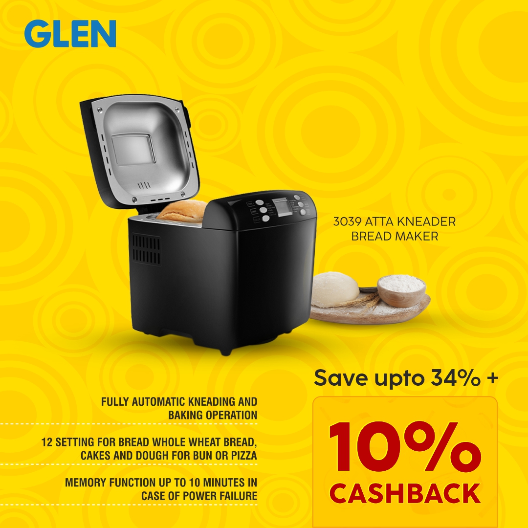 Glen__India's tweet image. Wake up to the aroma of fresh bread, baked in your own kitchen every day with Glen Atta kneader Bread Maker. Save upto 34% + 10% Cashback.

Shop Now: bit.ly/3uHERiH

#sourdough #homebread #rusticbread #breadmaker #Bread #festivebonanzaoffer