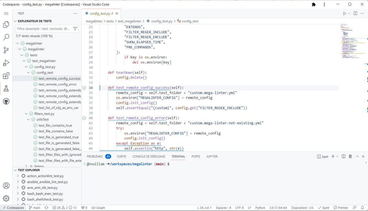 NicolasVuillamy's tweet image. You always dreamed to join the 63 contributors of #MegaLinter by OX Security, but were frightened by the dev env setup instructions ?

Thanks to @omeedmusavi &apos;s PR it is now possible to spin a @github #CodeSpace with one click and have a ready to use dev env in your browser🎉
