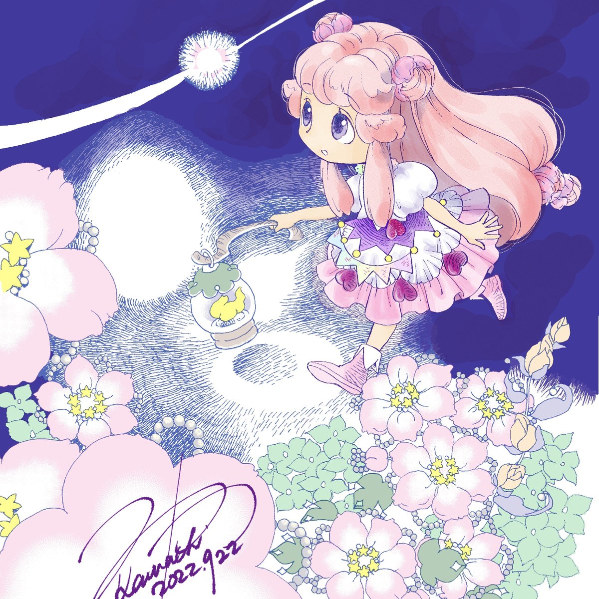 「完成 ←RGBとCMYK→で書き出してみた CMYKの方がくすんでていい感じと思」|河内実加🌕のイラスト