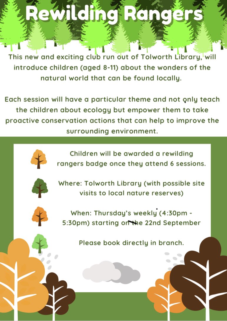 This afternoon at Tolworth Library <a href="/kinglibheritage/">Kingston Libraries</a> we are launching our free #RewildingRangers club for 8-11s. A new club to encourage children to be the nature hero’s of the future! Part of our #WildTolworth Project

Please see info in flyer below.

<a href="/RBKingston/">Kingston Council</a> <a href="/LDN_environment/">LDNMayor Environment</a>