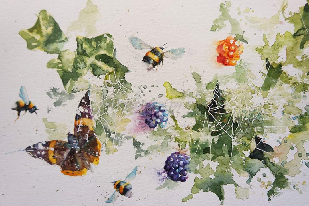 Elidanza's tweet photo. Saying goodbye to summer ....enjoy the autumn 🍂
Happy Thursday xx
#watercolour #watercolourpainting #bumblebees #spidersweb #butterfly #hedgerow #foliage #Devon #blackberries #foraging #Devonlane #ivy #brambles #wildlife #pollinators #September #mistymornings #painting #artist https://t.co/0GEgsmny6d