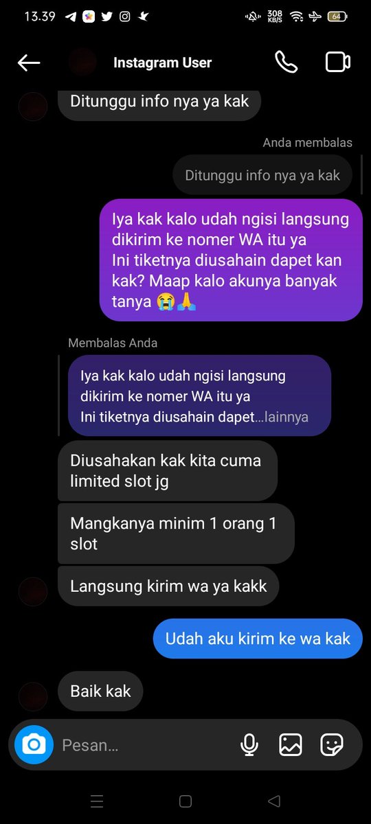 revi_decky's tweet photo. #viralkan PENIPUAN !!
Penipuan berkedok Jastip Tiket Konser. Banyak yang udah ketipu sama dia termasuk aku sendiri juga korban.
oknumnya bernama "Jessicayanii" #penipuan #KPOPLAND_IN_JAKARTA #Kpop #EXOL #NCT127_NEOCITY_THE_LINK #nctzen #ViralNews https://t.co/82Cav0Fl7H