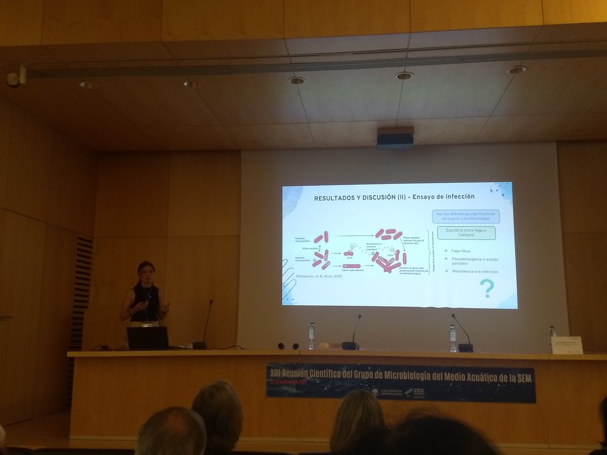 ub_bio's tweet photo. Clara Gómez nos explica la biología de 25 nuevos crAssphage aislados de aguas residuales humanos. El grupo de fagos más abundantes en nuestra microbiota. #XIIIMASEM #crAssphage #MARSgrup https://t.co/fMWeQrfnsb