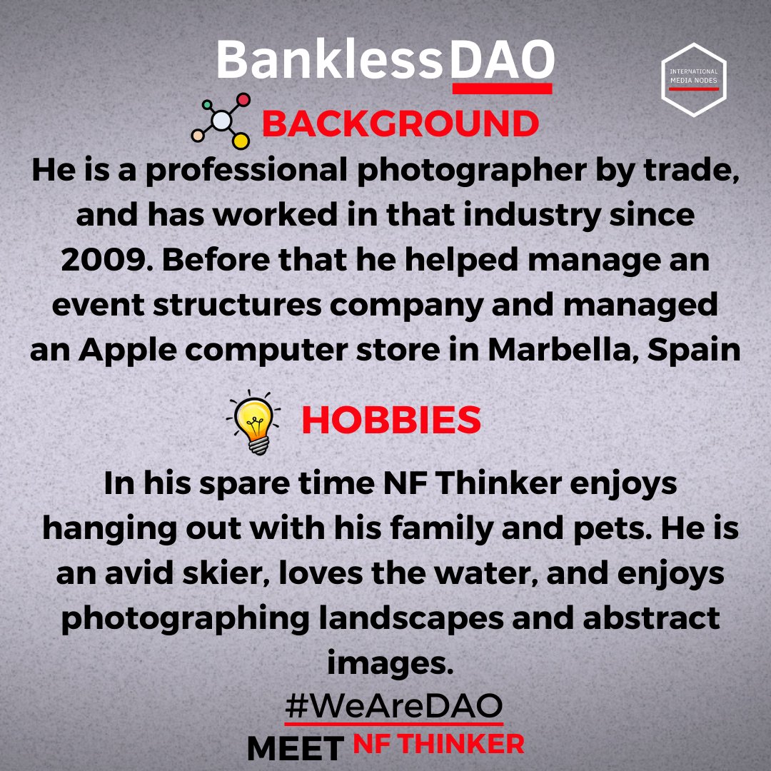 IMNbankless's tweet photo. This week #WeAreDAO features a pillar of our community! Active in bankless Academy, Fight Club, bDAO Global events, and as a DAOlationships AMA host, you must have already interacted with him in one way or the other. A true CORE contributor. Thank you @theNFThinker 🙏🚀😍 https://t.co/QJr7MleywD