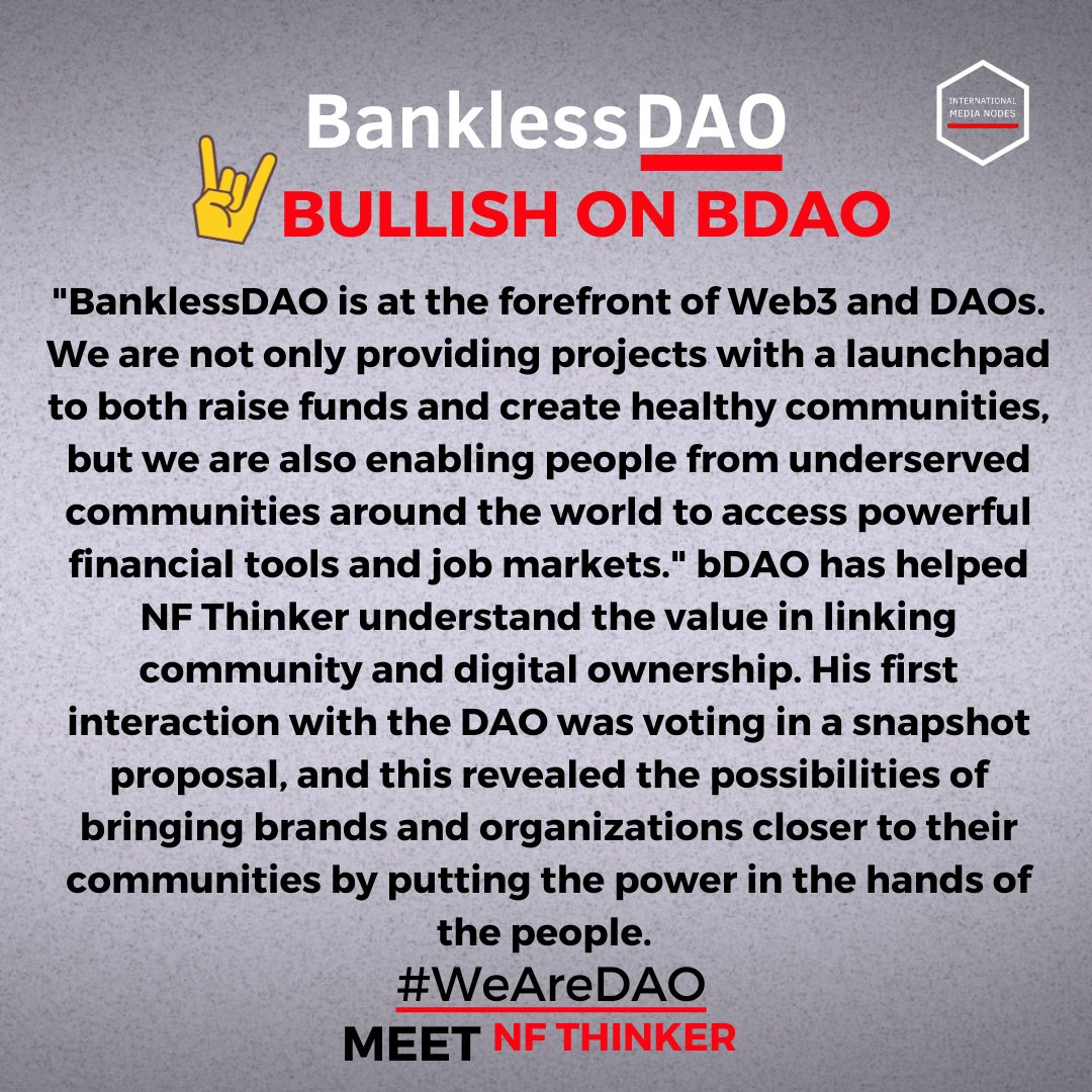 IMNbankless's tweet photo. This week #WeAreDAO features a pillar of our community! Active in bankless Academy, Fight Club, bDAO Global events, and as a DAOlationships AMA host, you must have already interacted with him in one way or the other. A true CORE contributor. Thank you @theNFThinker 🙏🚀😍 https://t.co/QJr7MleywD