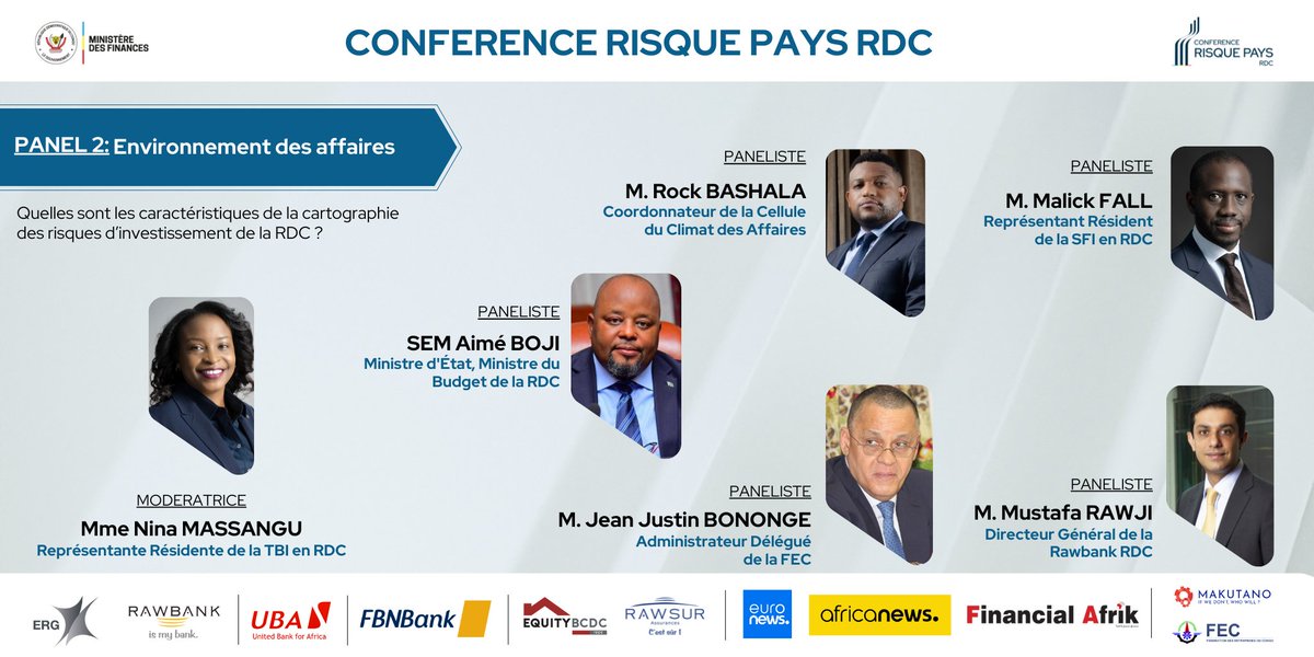 #ConférenceRisquePaysRDC

Le second panel de la Conférence Risque Pays RDC portera sur l'environnement des affaires en RDC.

Nos experts analyseront, lors de ces échanges, la cartographie des risques d’investissement et ses caractéristiques en RDC ?