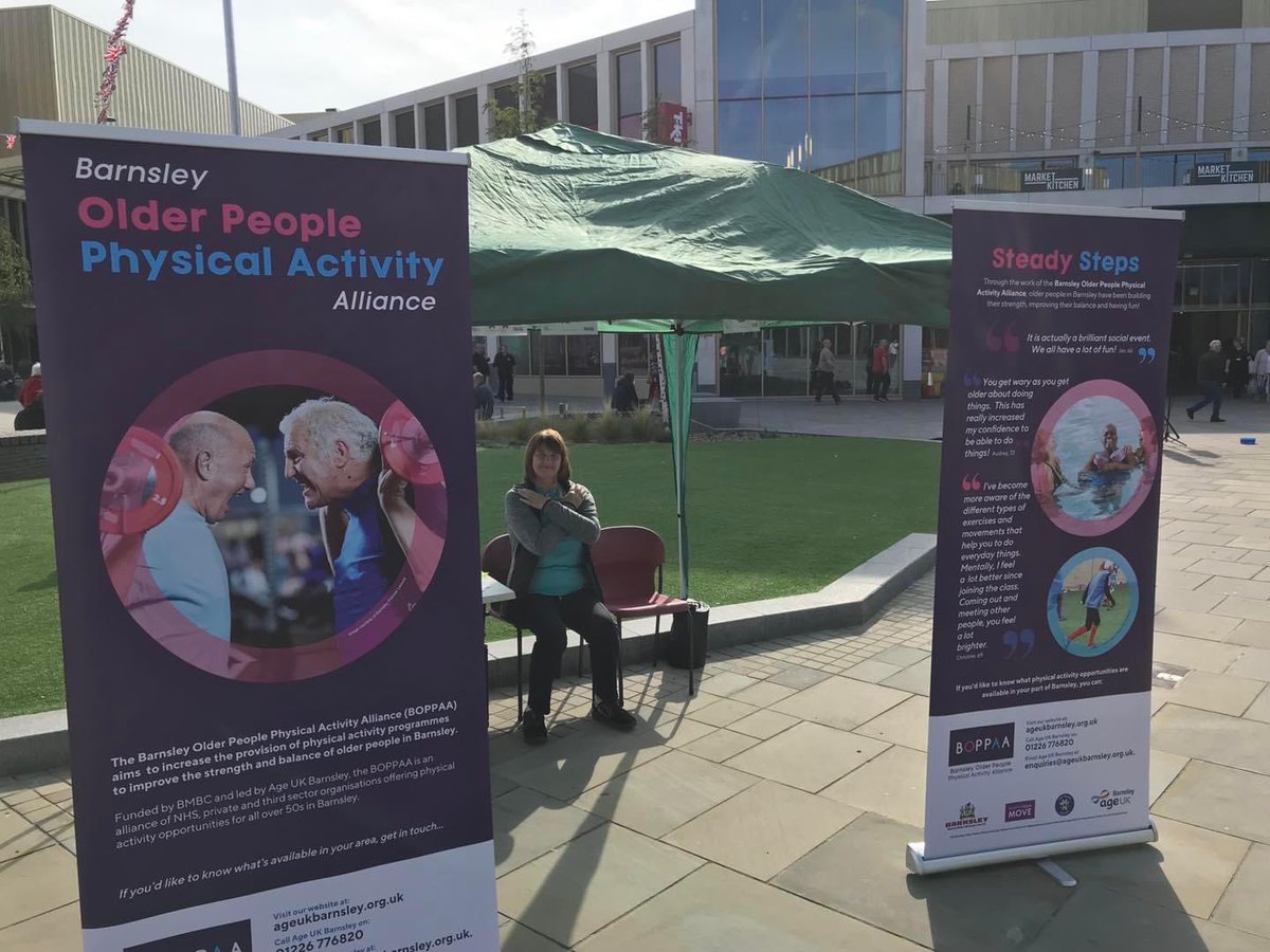 As part of the national U3A day of celebration and #FallsAwarenessWeek, members of BOPPAA were in the town centre yesterday offering Functional Fitness MOTs. 

#FallProofBarnsley #YHFalls #ActiveAgeing #BOPPAA