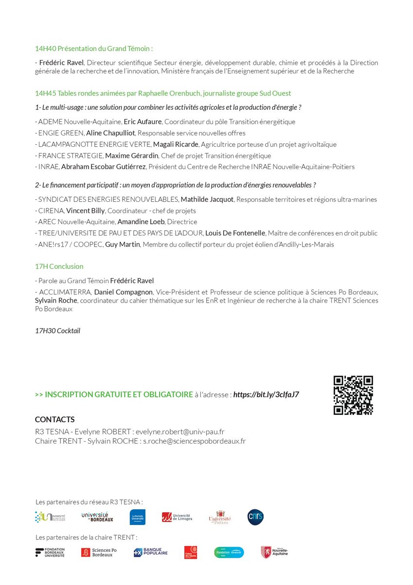 [SAVE THE DATE 🗓]
La #ChaireTRENT <a href="/ScPoBx/">Sciences Po Bordeaux</a> et le <a href="/R3_TESNA/">R3 TESNA</a> organisent le 19 octobre à #Bordeaux <a href="/NvelleAquitaine/">Nouvelle-Aquitaine</a> un colloque sur l'appropriation territoriale &amp; citoyenne des EnR. Programme et lien d'inscription ci-dessous. Entrée libre dans la limite des places disponibles.