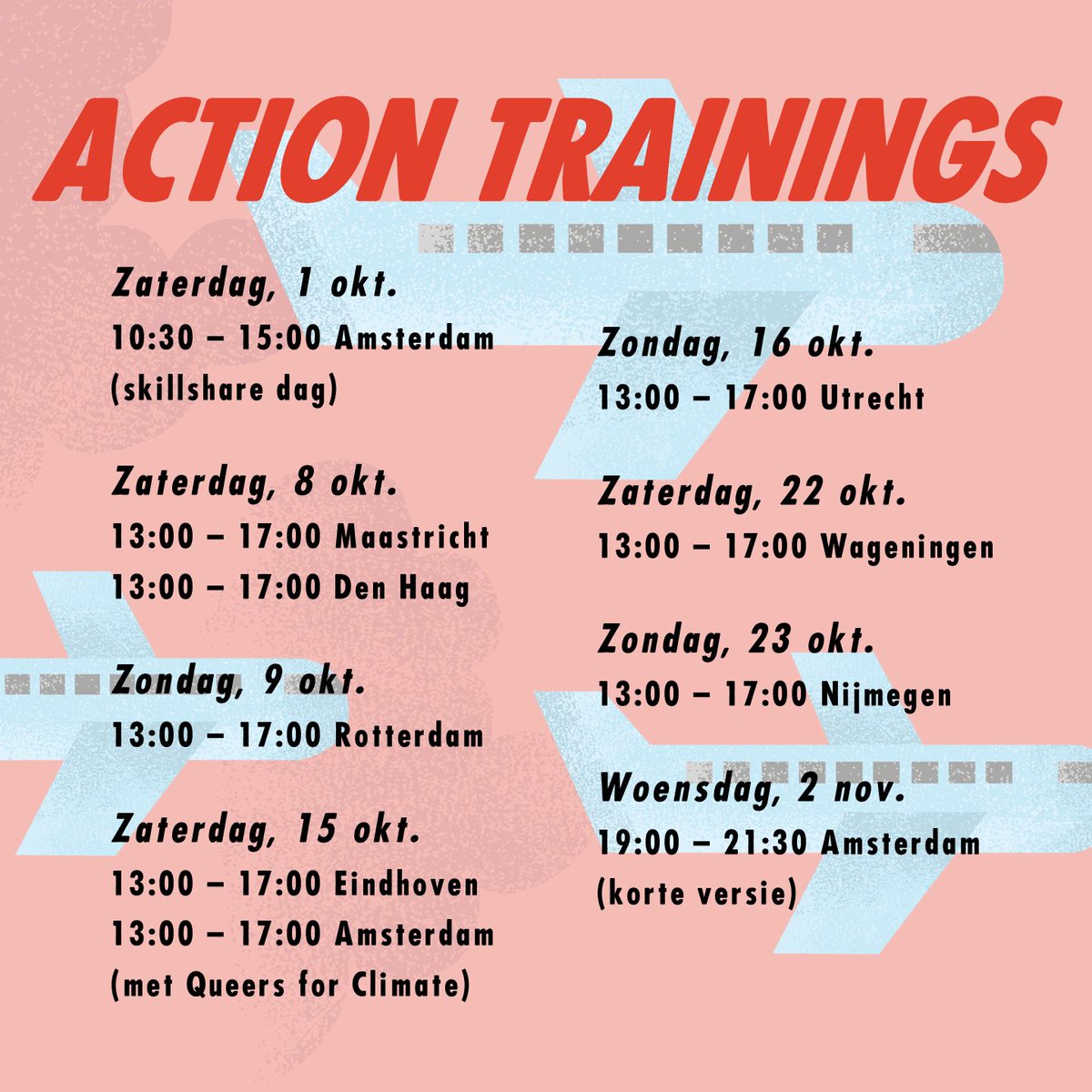 NLRebellion's tweet photo. Op 5 november voert Extinction Rebellion samen met @GreenpeaceNL actie op @Schiphol! Doe mee en meld je aan voor één van de actietrainingen bij jou in de buurt via https://t.co/zdb33Vypk6 https://t.co/F6Ixptym23