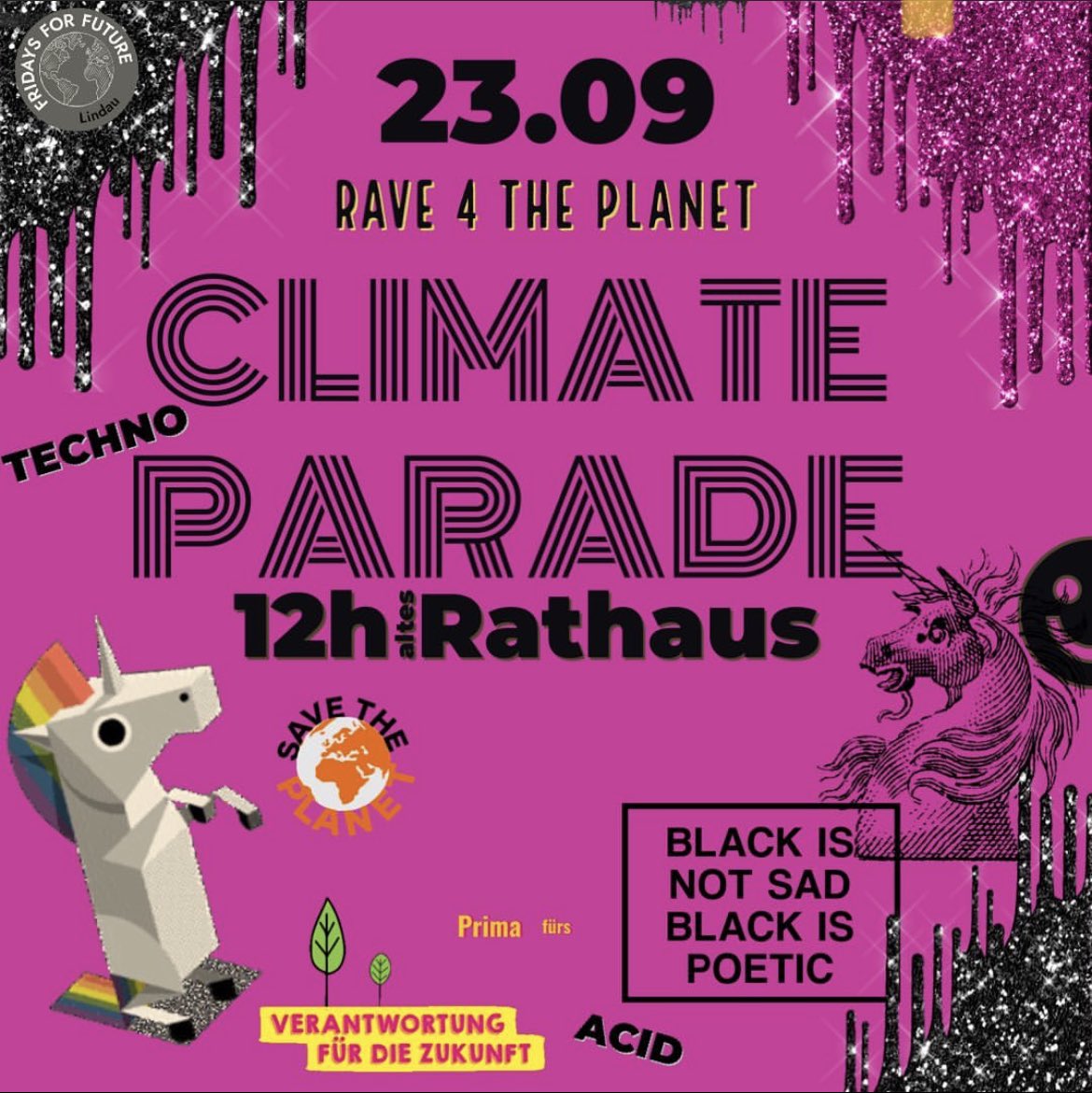 FffLindau's tweet photo. 💥Leute endlich💥
Während dem Demozug auf der Insel und der
Kundgebung an der Inselhalle wird geraved🖤💗
Doch es gibt nicht nur Musik, sondern auch
informative Redebeiträge von uns, köstliche Snacks
vom Veggistammtisch Lindau und noch einige
weitere Stände… https://t.co/yht58Fd8rq