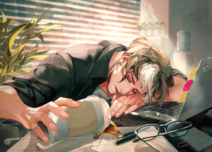 After working all night 